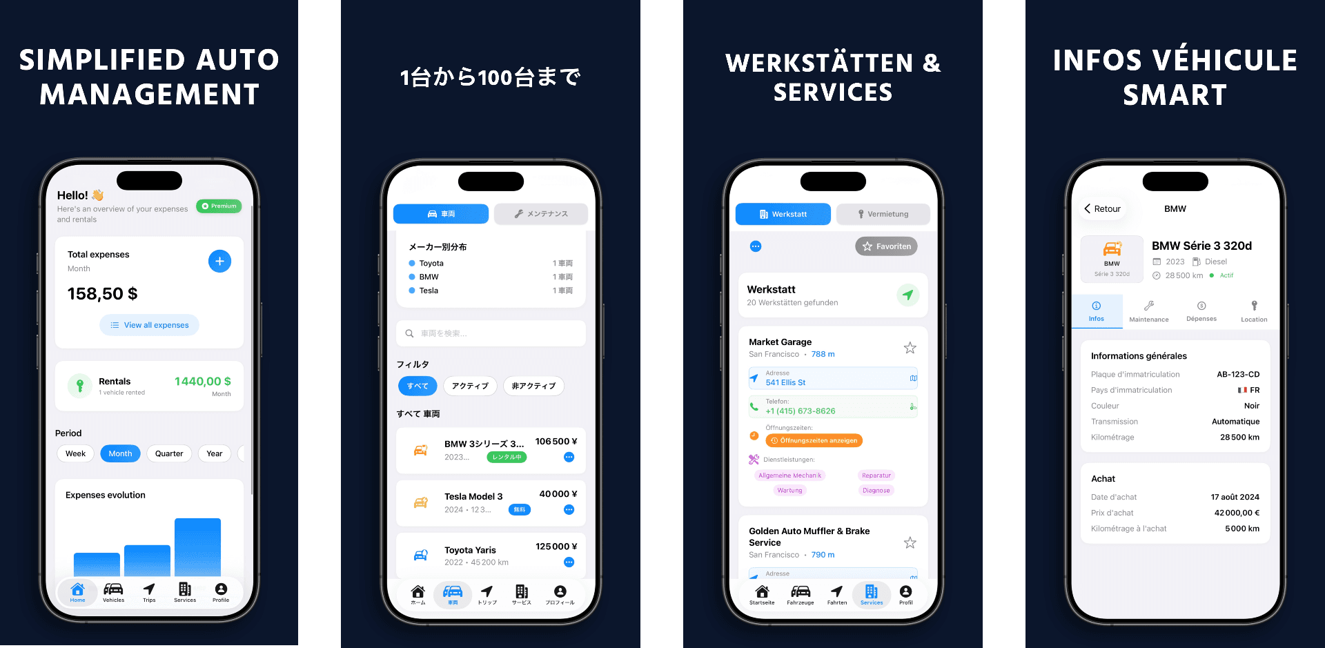 WheelTrack — Simplified Auto Management, Multilingual Support (EN, JA, DE, FR)